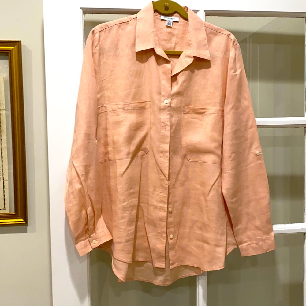 Peach long sleeve linen bottom down top